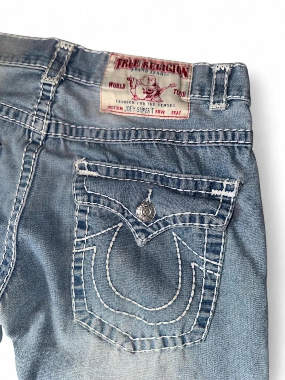 True Religion Joey Super T Jeans Light Wash Flare Y2K Mens 36x31 USA Made Unisex